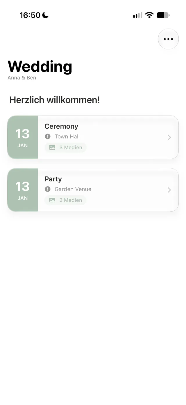 iOS-App: Übersicht der Events, zu denen der Gast eingeladen ist